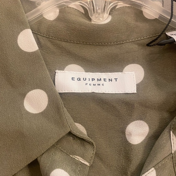 Equipment Women’s Silk Olive Sage Polka Dot Button-Down Long sleeve Shirt New M - Picture 9 of 14